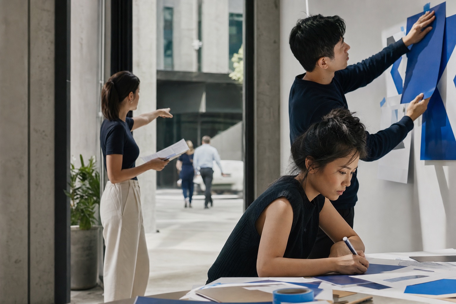 A Singapore-based team preparing the final materials for a business launch